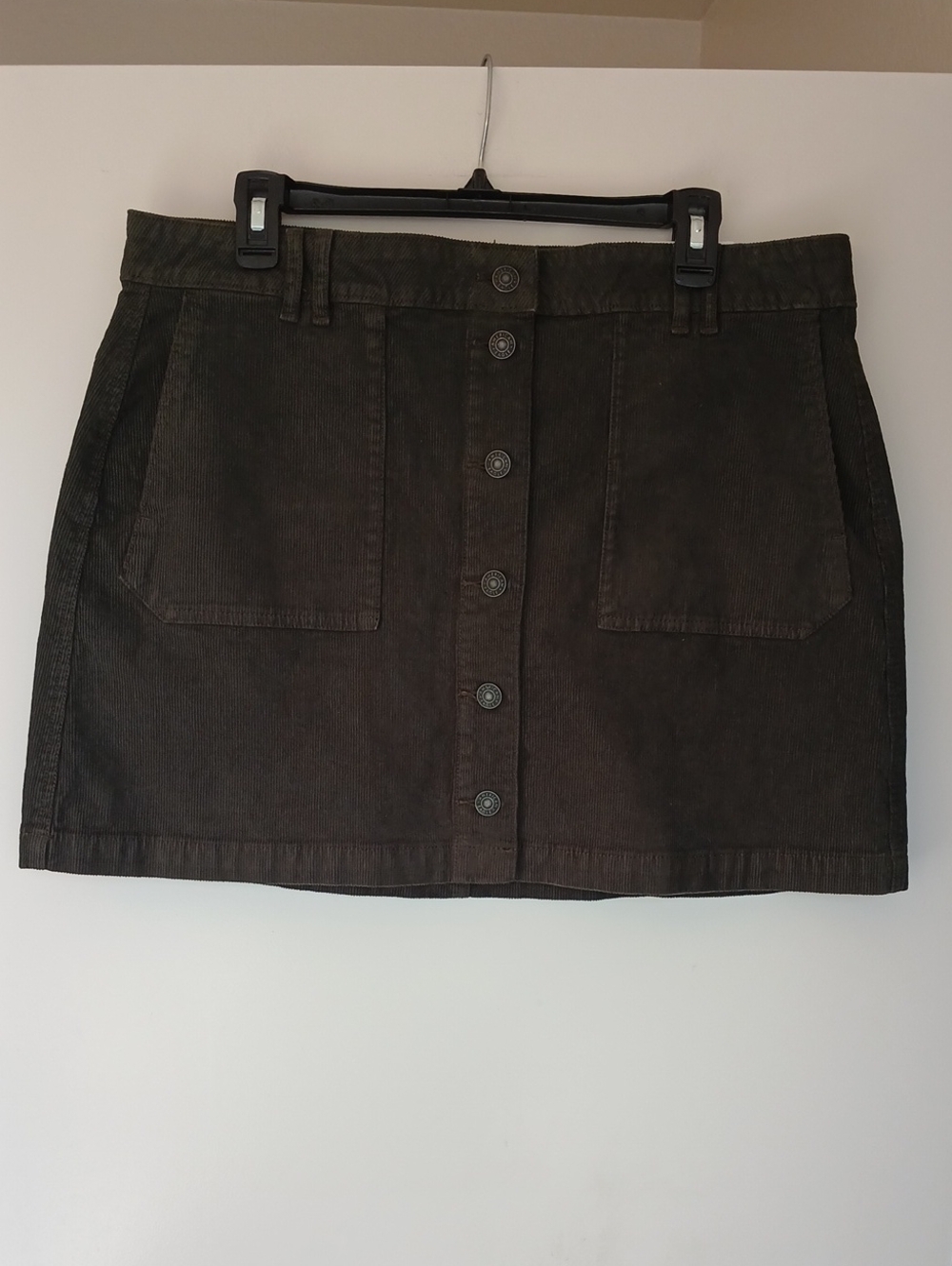 American Eagle Hi Rise A-Line Skirt Green Corduroy Pockets Button Front NWT